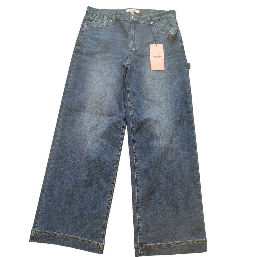 Juicy Couture Wide Leg Carpenter Jeans Rhinestone‎ Logo Blue Denim NWT 11/30